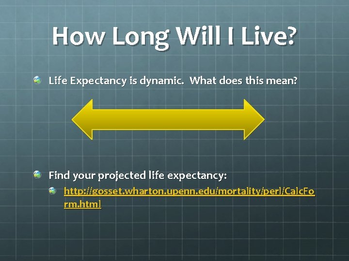 How Long Will I Live? Life Expectancy is dynamic. What does this mean? Find