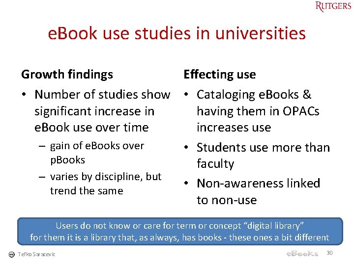 e. Book use studies in universities Growth findings Effecting use • Number of studies