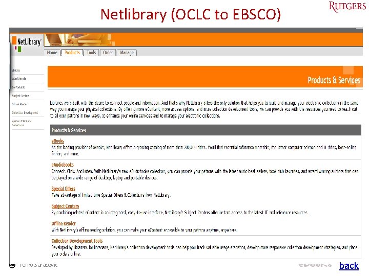 Netlibrary (OCLC to EBSCO) Tefko Saracevic 52 back 