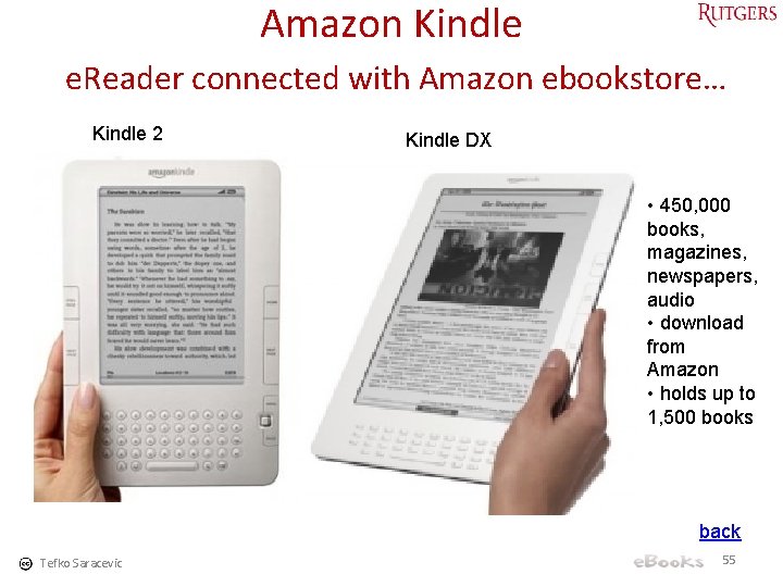 Amazon Kindle e. Reader connected with Amazon ebookstore… Kindle 2 Kindle DX • 450,