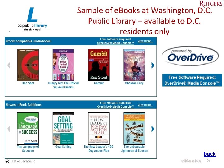 Sample of e. Books at Washington, D. C. Public Library – available to D.