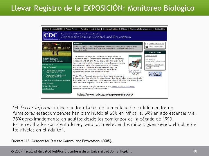 Llevar Registro de la EXPOSICIÓN: Monitoreo Biológico "El Tercer informe indica que los niveles