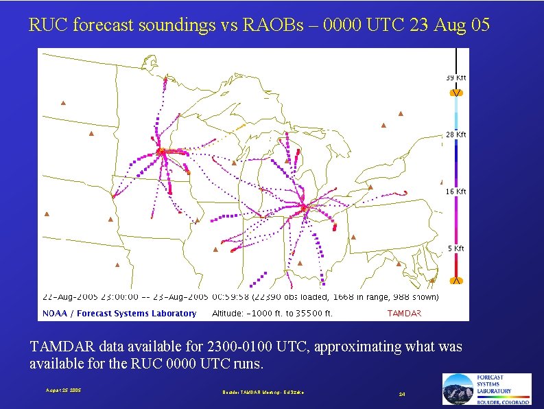 RUC forecast soundings vs RAOBs – 0000 UTC 23 Aug 05 TAMDAR data available