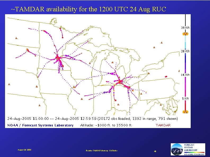 ~TAMDAR availability for the 1200 UTC 24 Aug RUC August 25, 2005 Boulder TAMDAR