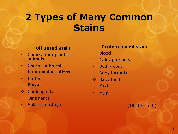 2 Types of Many Common Stains Protein based stain Oil based stain Comes from