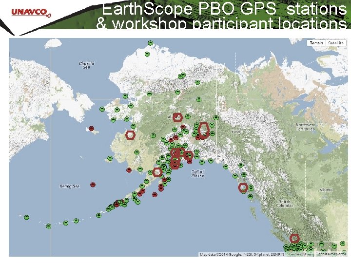 Earth. Scope PBO GPS stations & workshop participant locations 