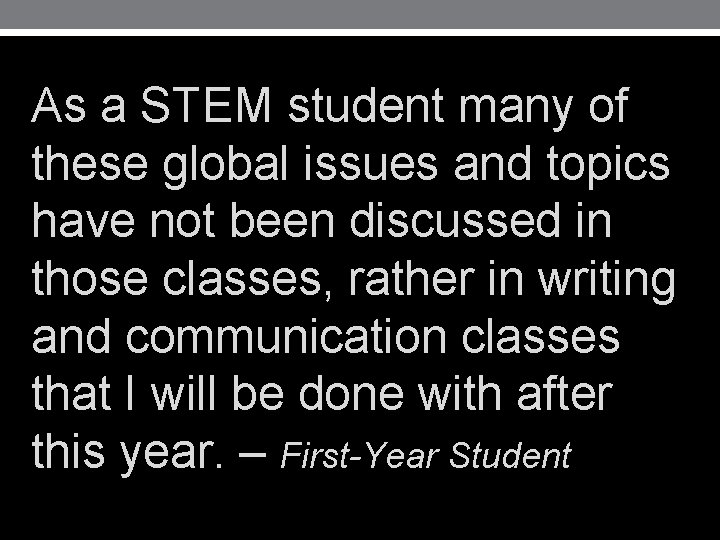 As a STEM student many of these global issues and topics have not been