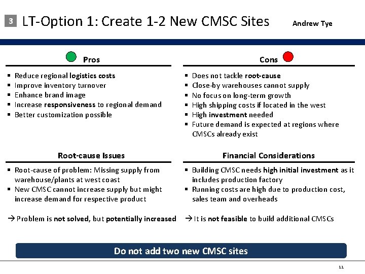 3 LT-Option 1: Create 1 -2 New CMSC Sites Pros § § § Andrew