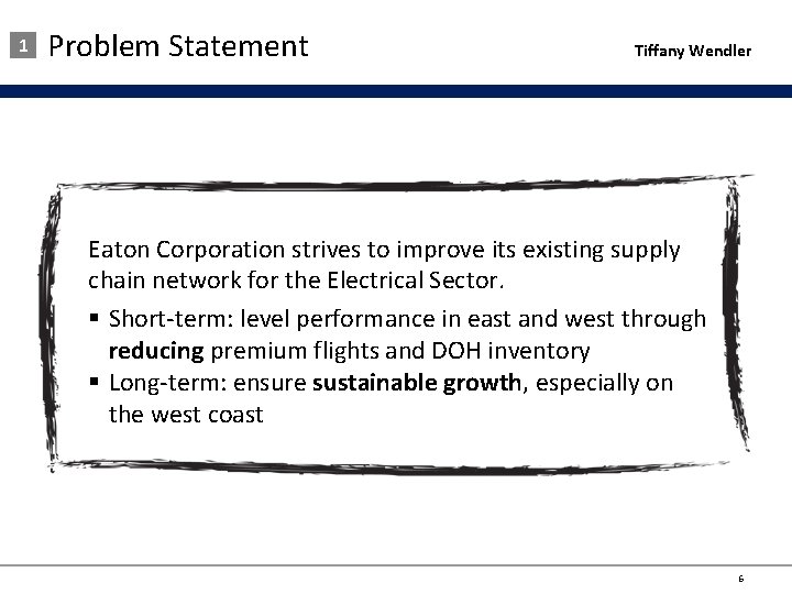 1 Problem Statement Tiffany Wendler Eaton Corporation strives to improve its existing supply chain