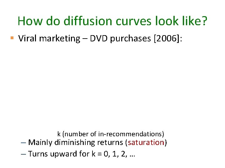 How do diffusion curves look like? § Viral marketing – DVD purchases [2006]: k