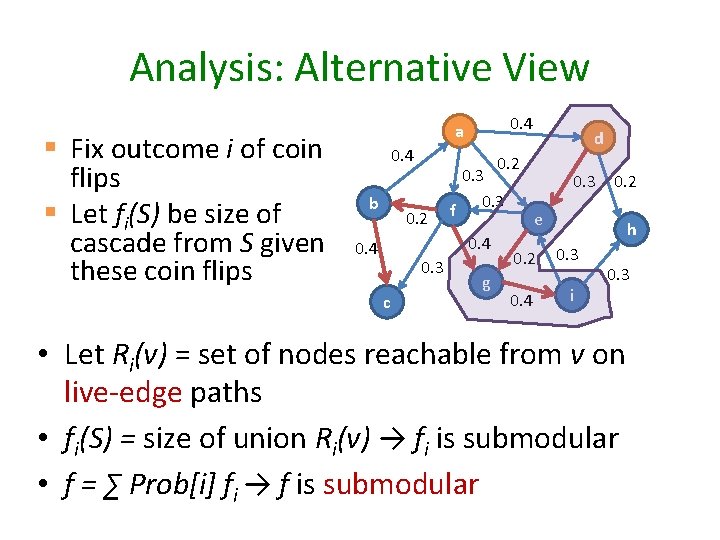 Analysis: Alternative View § Fix outcome i of coin flips § Let fi(S) be