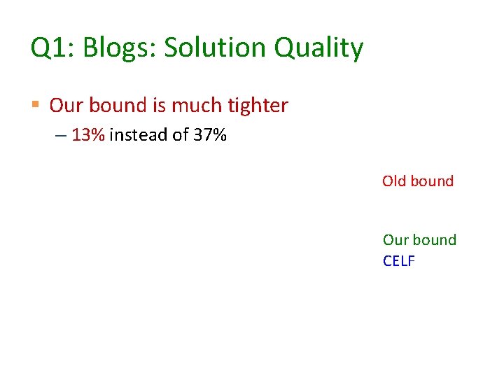 Q 1: Blogs: Solution Quality § Our bound is much tighter – 13% instead