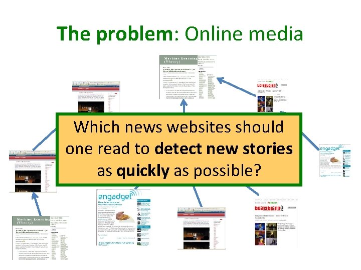 The problem: Online media Which news websites should one read to detect new stories
