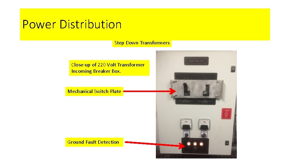 Power Distribution Step Down Transformers Close-up of 220 Volt Transformer Incoming Breaker Box. Mechanical