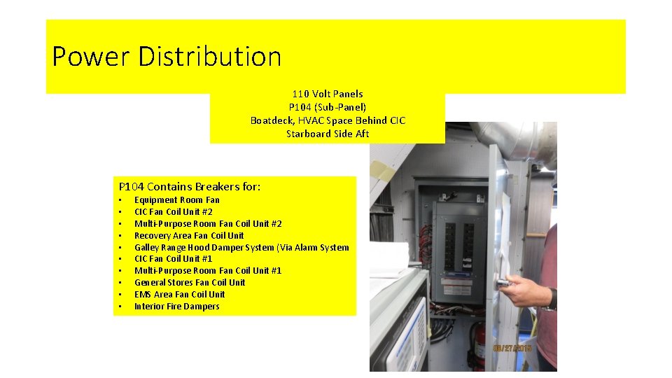 Power Distribution 110 Volt Panels P 104 (Sub-Panel) Boatdeck, HVAC Space Behind CIC Starboard