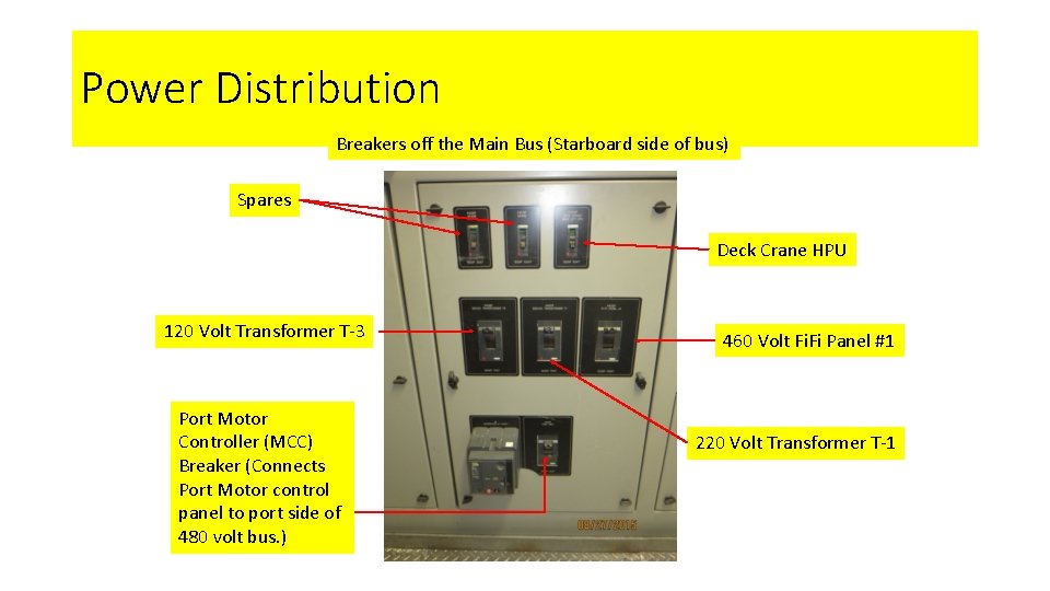 Power Distribution Breakers off the Main Bus (Starboard side of bus) Spares Deck Crane