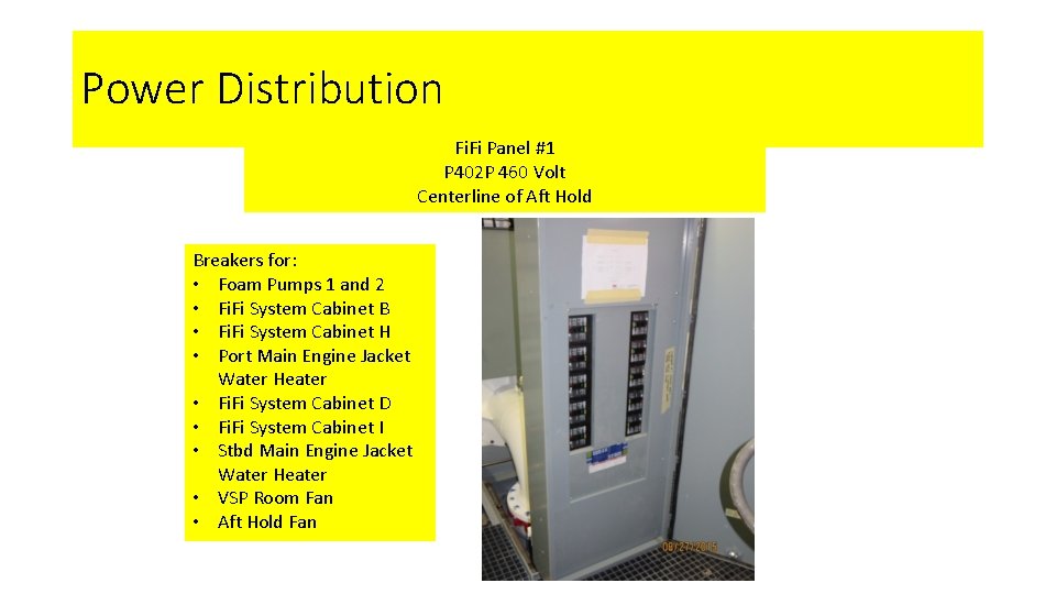 Power Distribution Fi. Fi Panel #1 P 402 P 460 Volt Centerline of Aft