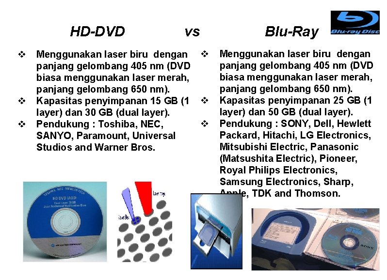HD-DVD v vs Menggunakan laser biru dengan panjang gelombang 405 nm (DVD biasa menggunakan
