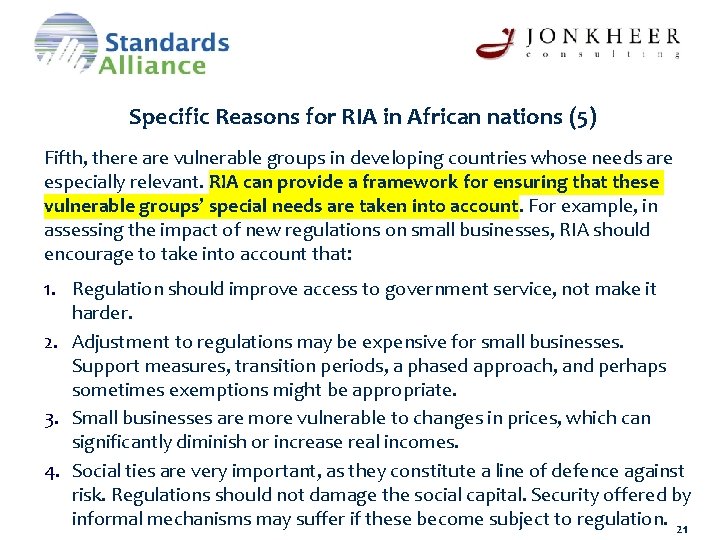 Specific Reasons for RIA in African nations (5) Fifth, there are vulnerable groups in