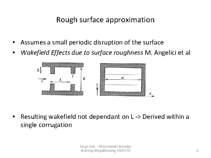 Rough surface approximation • Assumes a small periodic disruption of the surface • Wakefield