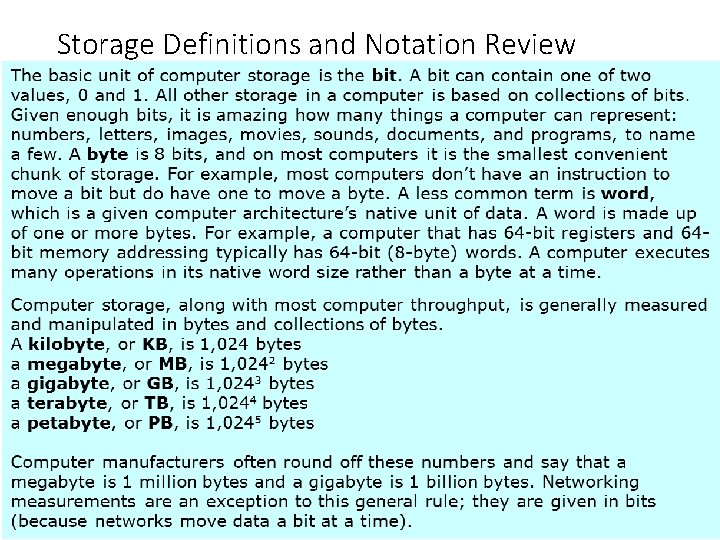 Storage Definitions and Notation Review Storage Definitions and Notation Review