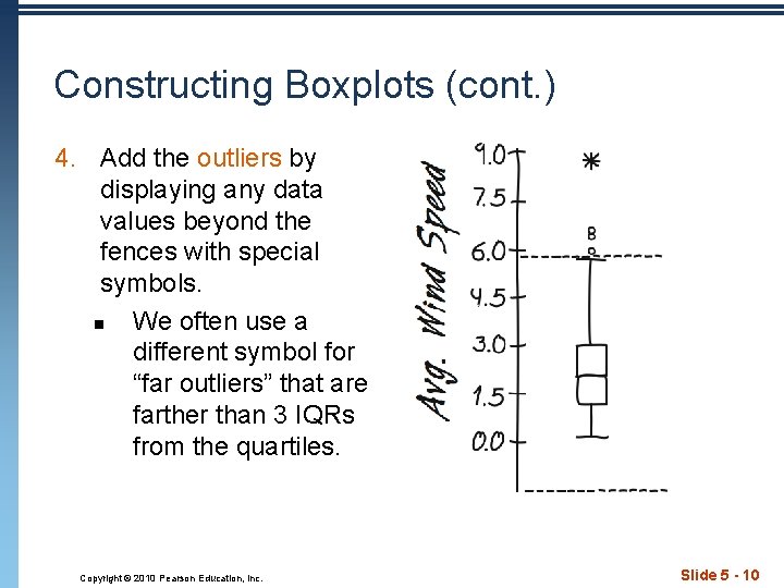 Constructing Boxplots (cont. ) 4. Add the outliers by displaying any data values beyond