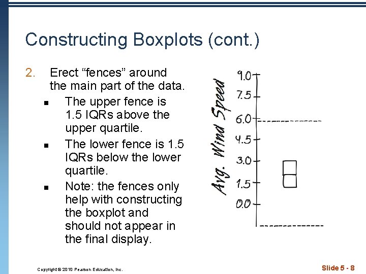 Constructing Boxplots (cont. ) 2. Erect “fences” around the main part of the data.