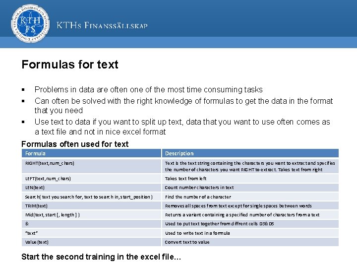 Formulas for text § § § Problems in data are often one of the