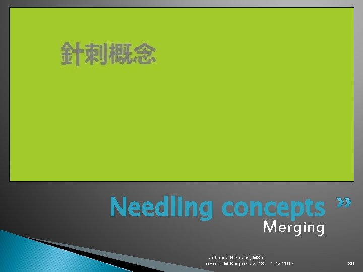 Needling concepts Merging Johanna Biemans, MSc. ASA TCM-Kongress 2013 5 -12 -2013 30 