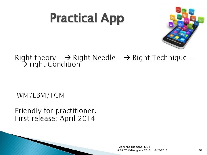 Practical App Right theory-- Right Needle-- Right Technique- right Condition WM/EBM/TCM Friendly for practitioner.