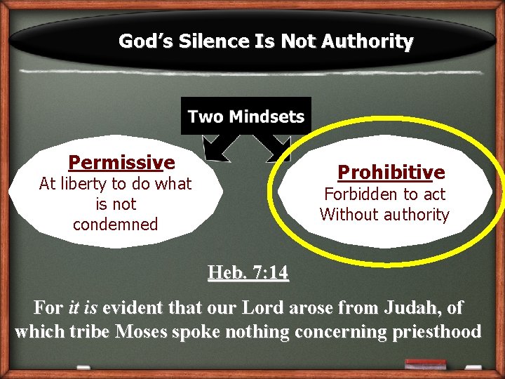 God’s Silence Is Not Authority Permissive Prohibitive At liberty to do what is not