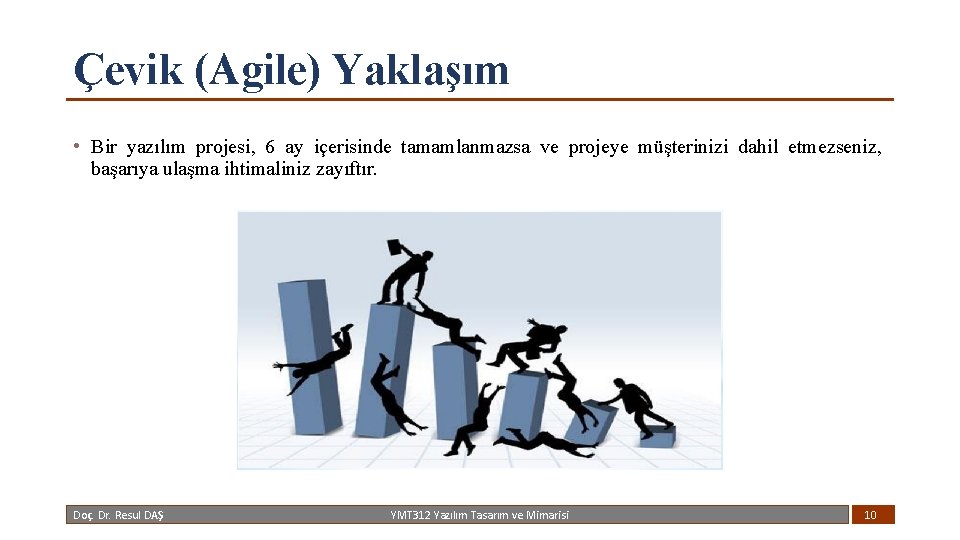 Çevik (Agile) Yaklaşım • Bir yazılım projesi, 6 ay içerisinde tamamlanmazsa ve projeye müşterinizi