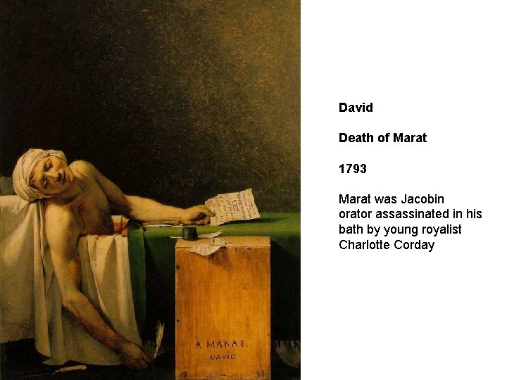 David Death of Marat 1793 Marat was Jacobin orator assassinated in his bath by