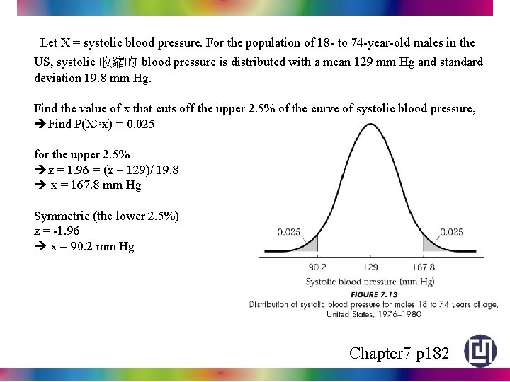 Let X = systolic blood pressure. For the population of 18 - to 74