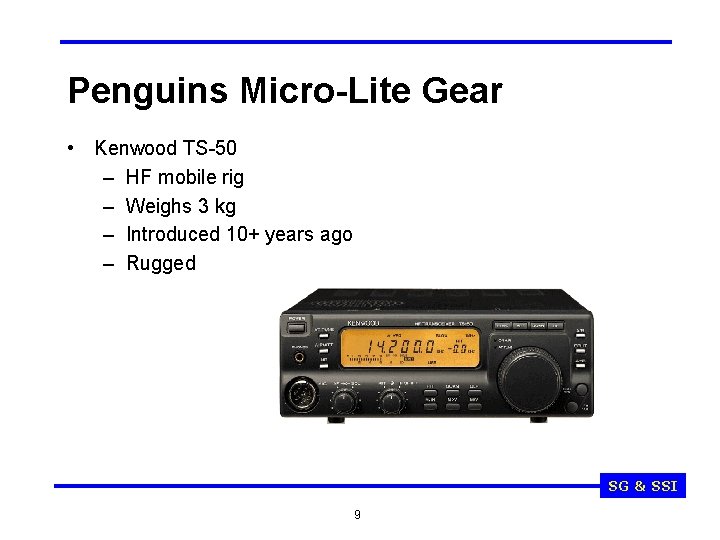 Penguins Micro-Lite Gear • Kenwood TS-50 – HF mobile rig – Weighs 3 kg