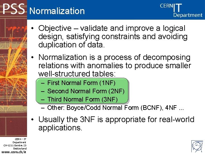 Database Design Tips Tricks CERN IT Department CH1211
