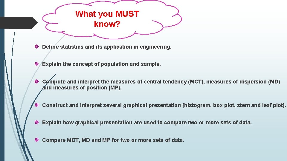 What you MUST know? Define statistics and its application in engineering. Explain the concept