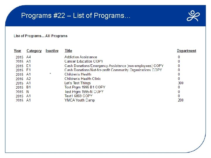 Programs #22 – List of Programs… 