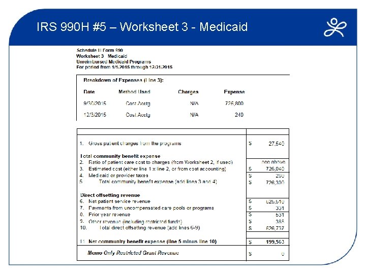 IRS 990 H #5 – Worksheet 3 - Medicaid 