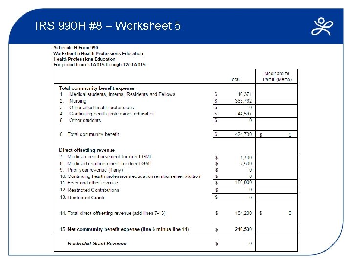 IRS 990 H #8 – Worksheet 5 