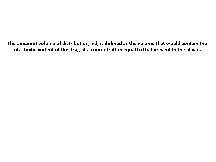 The apparent volume of distribution, Vd, is defined as the volume that would contain