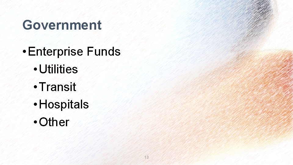 Government • Enterprise Funds • Utilities • Transit • Hospitals • Other 13 