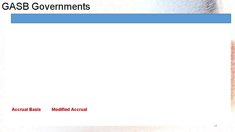 GASB Governments Accrual Basis Modified Accrual 24 