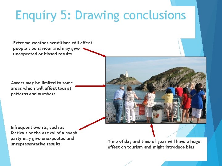 Enquiry 5: Drawing conclusions Extreme weather conditions will affect people’s behaviour and may give