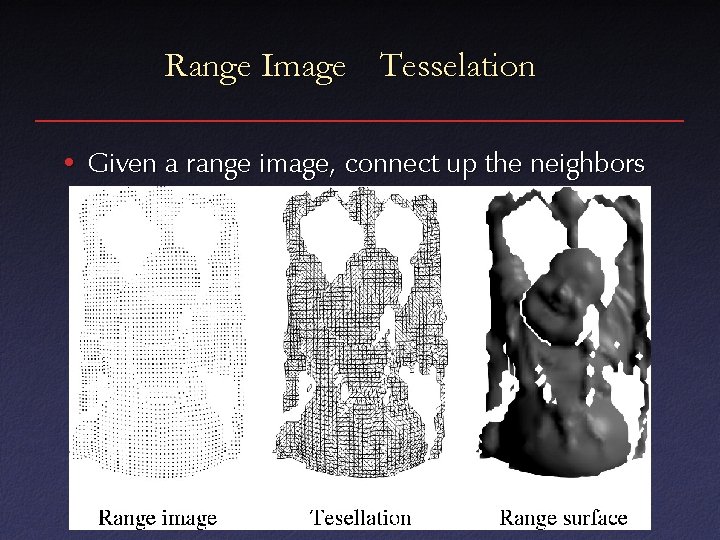Range Image Tesselation • Given a range image, connect up the neighbors 