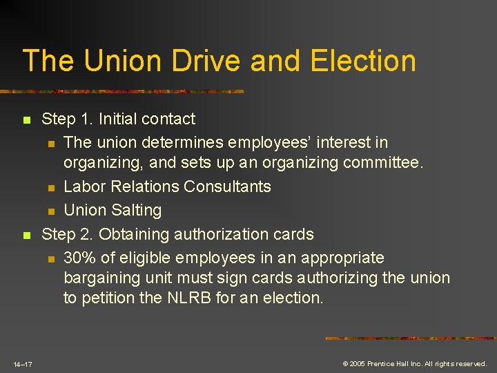 The Union Drive and Election n n 14– 17 Step 1. Initial contact n