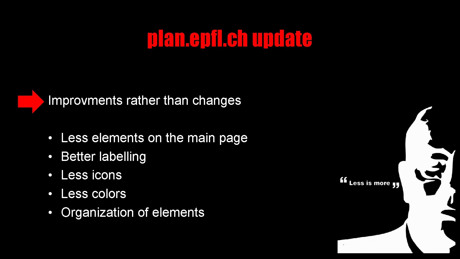 plan. epfl. ch update Improvments rather than changes • • • Less elements on