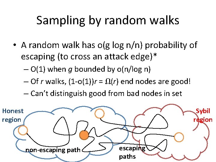 Sampling by random walks • A random walk has o(g log n/n) probability of