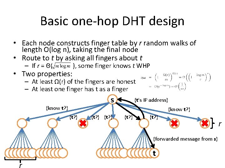 Basic one-hop DHT design • Each node constructs finger table by r random walks