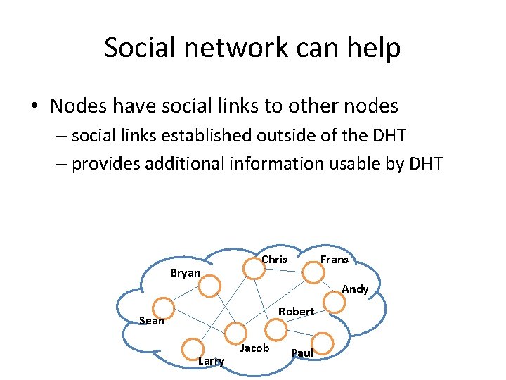Social network can help • Nodes have social links to other nodes – social